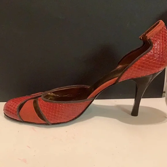 Saks Fifth Avenue Snakeskin Suede Open Sides Heels - Picture 11 of 12